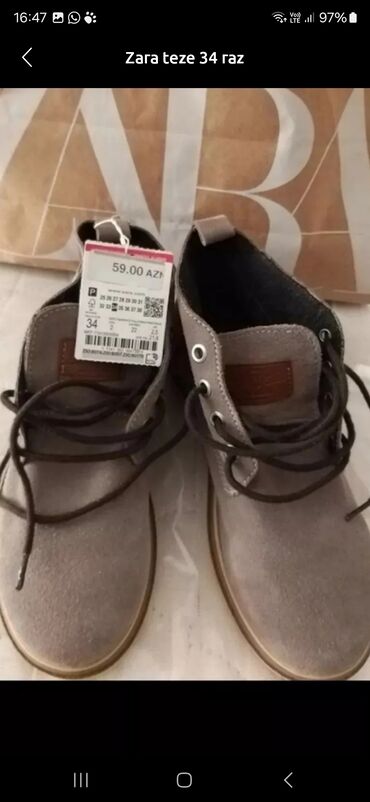 детские демисезонные полуботинки: Zara teze 34 raz ustunde endirimli giymetidir 99m hal hazirda