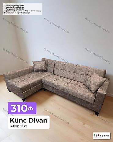 Künc divan – 240×150 sm - Mexanizm: açılan, bazalı (yataq funksiyalı
