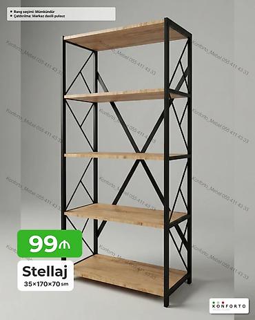 Sənaye üslubunda stellaj raf sistemi - Ölçü: 35 × 170 × 70 sm -
