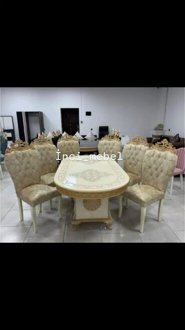 Masa və oturacaq dəstləri: Qonaq otağı üçün, Yeni, Açılmayan, Dördbucaq masa, 6 stul — 21