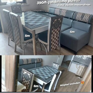 Mətbəx üçün, Yeni, Açılan, Dördbucaq masa, 2 stul