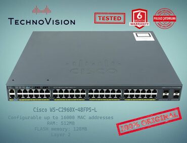 kabelsiz internet bakı: Cisco Catalyst WS-C2960X-48FPS-L ✔️Sertifikasiyadan keçmiş təcrübəli