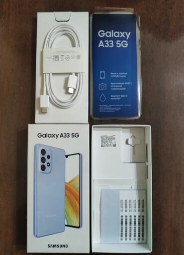 наушники с ушками беспроводные: Samsung Galaxy A33 5G, Б/у, 128 ГБ, цвет - Голубой, 2 SIM