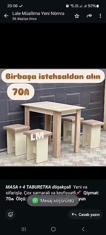 stul satilir: Dördbucaq masa, Mətbəx üçün, 4 nəfər, Açılmayan, Zəmanətsiz — 2