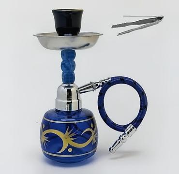 pense: BALACA QELYAN Mini nərgilə dəsti – mavi şüşə kolba və naxışlı dizayn — 1
