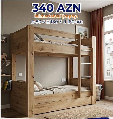 iki mertebe kravatlar: İki mərtəbəli çarpayı – 340 AZN Ölçülər: D 80 × H 180 × U 180 sm - — 1