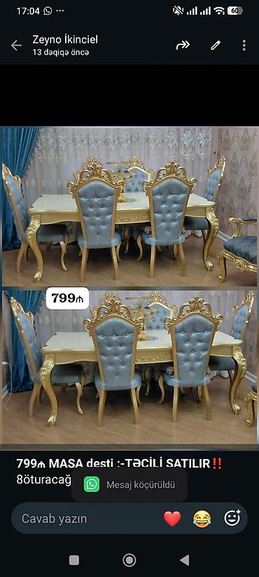 *799₼ MASA desti :-TƏCİLİ SATILIR‼️* 8öturacağı var UNVAN:-Yeni lalafo.az -da *799₼ MASA desti :-TƏCİLİ SATILIR‼️* 8öturacağı var UNVAN:-Yeni