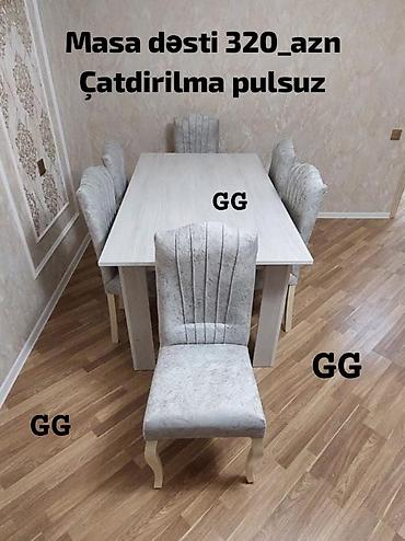 plasmas stular: Masa dəsti – 6 stul + düzbucaqlı masa Qiymət: 320 AZN Çatdırılma — 1