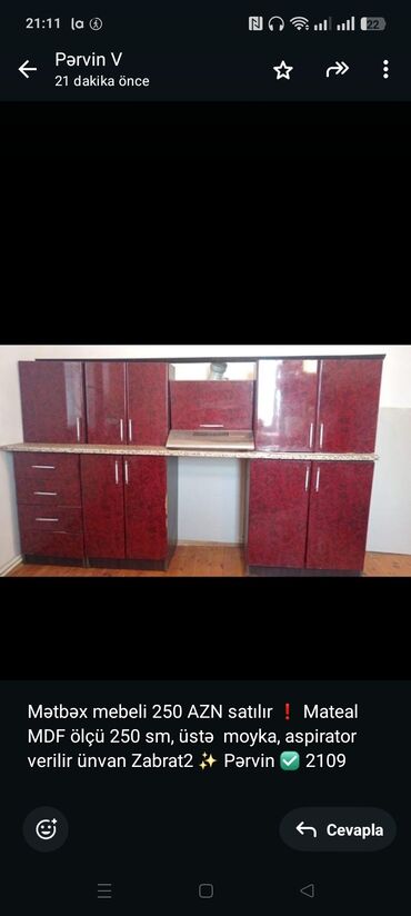 стеклянный кухонный стол: Mətbəx mebeli 250 AZN satılır ❗ Mateal MDF ölçü 250 sm, üstə moyka
