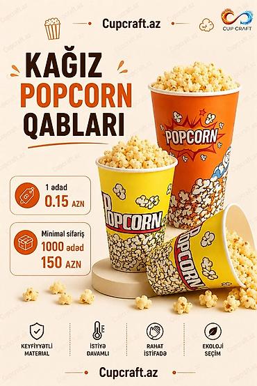 Qab-qacaq və mətbəx ləvazimatları: Qablaşdırma həlləri 1) Kağız Popcorn Qabları - 1 ədəd: 0.15 AZN - — 1