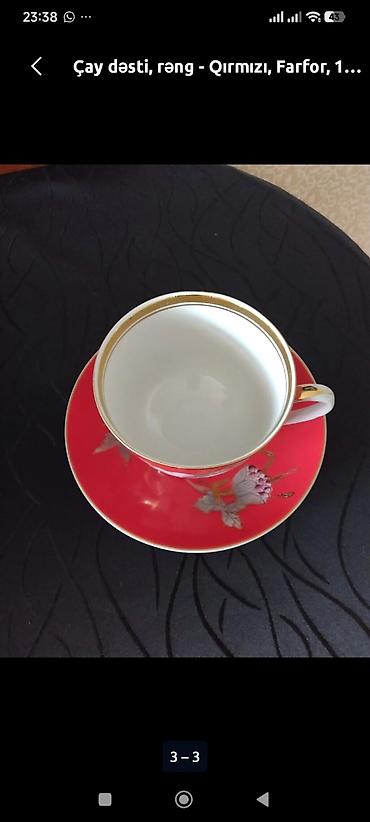 cay: Çay dəsti, rəng - Qırmızı, Farfor — 4