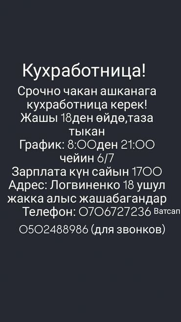 дордой пасуда: Требуется Посудомойщица, Оплата Ежедневно