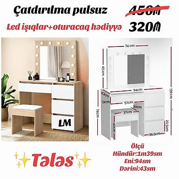 6 stul: Vizaj stol-konsol dəsti - Modell: Talas - LED işıqlı böyük güzgü — 1