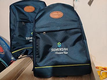 məktəbli çantalar: SEMERŞAH brendli məktəb çantası - Rəng: tünd göy, ön hissədə ağ loqo — 1