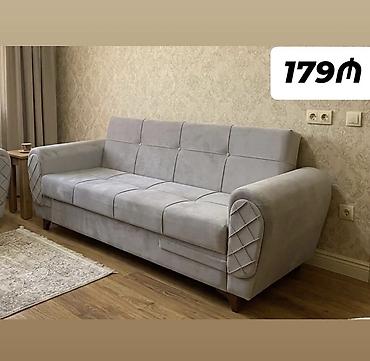 Boz rəngli üçyerlik divan - Zərif minimal dizayn, yumşaq süet tipli