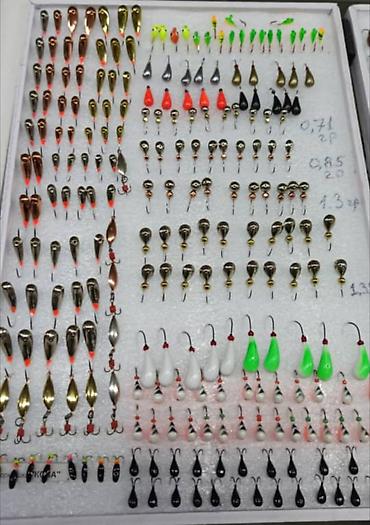 Рыболовная оснастка: Мормышки вольфрам светящ. 
простые от 30 сом; свинцовые от10 — 2