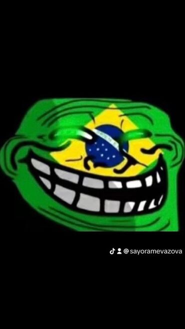 ваза напольная стеклянная высокая без узора: Мем с изображением лица-тролля, стилизованного под флаг Бразилии. Лицо