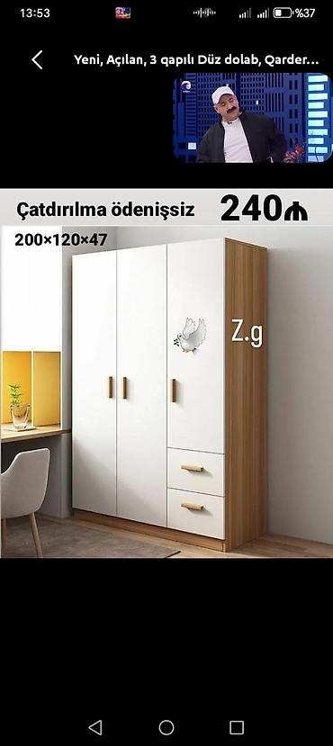 paltar asma: Yeni, 3 qapılı, Siyirməli, Ağ, Açılan, Düz dolab — 1