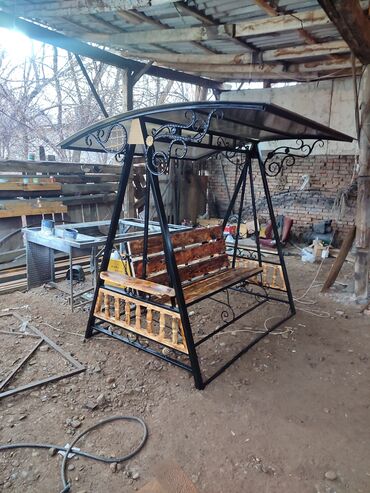 Садовые качели: Садовые качели Металл, Со спинкой, С крышей — 13