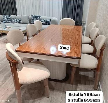 Masa və oturacaq dəstləri: Masa və 6 stul dəsti – Xmd • Komplekt: 1 yemək masası + 6 ədəd stul — 215