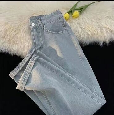 джинсы размер м: Повседневные брюки, Прямые, Высокая талия, Лето
