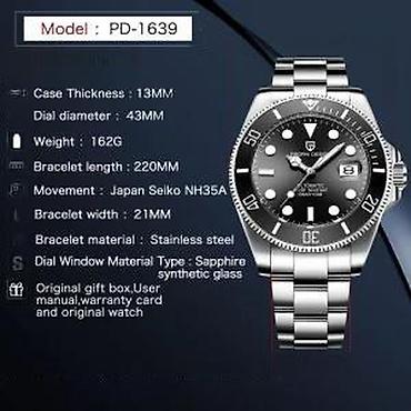 Ručni satovi: PAGANI DESIGN PD-1639 -43mm-Crna- Rolex Submariner-Automatik Potpuno — 12