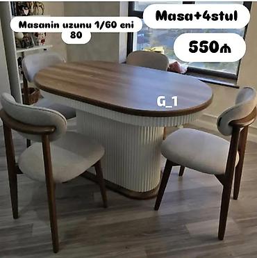 6 stul: Yemək masası və 4 stul dəsti. Oval formalı masa müasir dizayna — 1