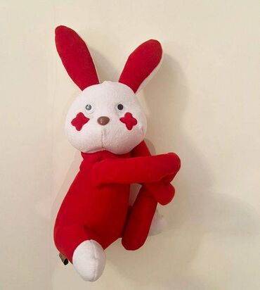 Серьги: Игрушка для интерьера красный заяц, высота 32 см. Такой зайчик