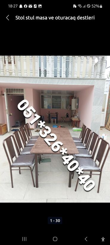 Masa və oturacaq dəstləri: Qonaq otağı üçün, Yeni, Dördbucaq masa, 4 stul — 7