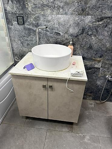 duş: Hamam üçün lavabo dəsti - Üstəqoyma dairəvi keramika qab-lavabo - — 1