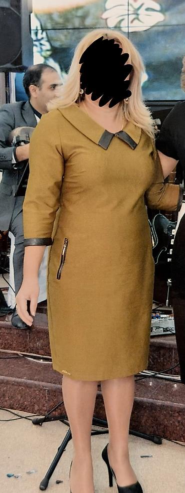Xardal rəngli qadın paltarı - Kəsim: Dizə qədər, düz siluet - Qol