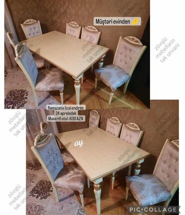 Mətbəx üçün, Yeni, Açılan, Dördbucaq masa, 6 stul