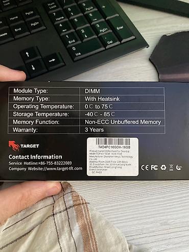 komputer setup: TARGET DDR4 RAM – 16GB (1x16GB) 3200 MHz, RGB, DIMM - Növ: DDR4 — 2