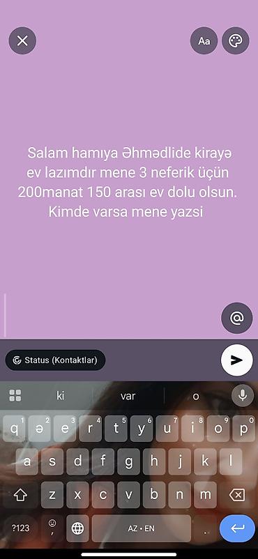 masazirda ev: Axtarılır: Əhmədli ərazisində kirayə mənzil - 3 nəfər üçün uyğun - Tam — 1