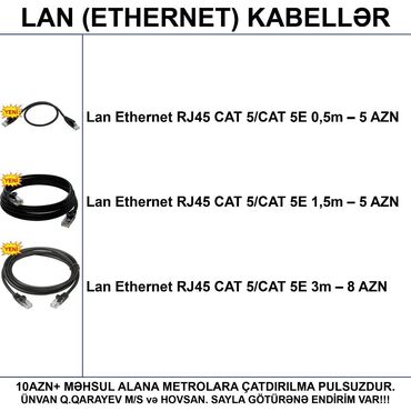 Operativ yaddaş (RAM): ⭐Lan Ethernet RJ45 CAT 5/CAT 5E 0,5m – 5 AZN ⭐Lan Ethernet RJ45 CAT