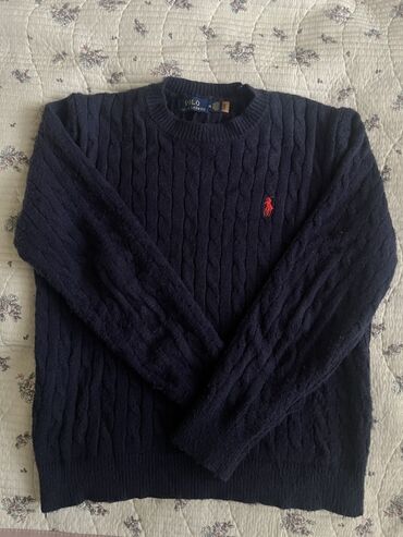 джинсовая теплая куртка: Свитер Polo Ralph Lauren темно-синего цвета с узором "косичка" и