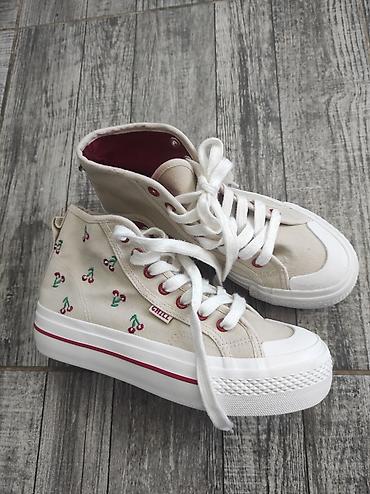 isabac shoes: Visoke platnene patike sa trešnjama – bež/krema baza sa belim đonom i — 4