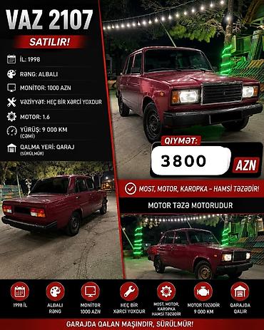 ВАЗ (ЛАДА): Aynur92 👑kod1004 💰 QİYMƏT: 3800 AZN¹⁵⁰ 🚘 VAZ 2107 SATILIR! 📅 İl: 1998 — 1