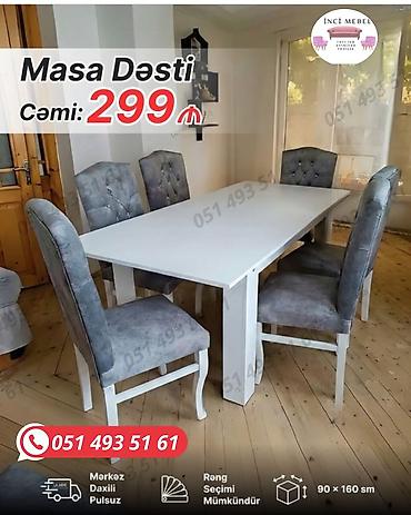 gence stol: Qonaq otağı üçün, Yeni, Açılmayan, Dördbucaq masa, 6 stul — 1
