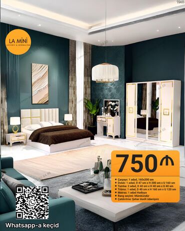 Yataq otağı dəstləri: İkinəfərlik çarpayı, Dolab, 2 tumba, Azərbaycan, Yeni — 22