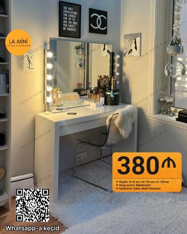зеркало на заказ: Vizaj masası və güzgü dəsti – LED işıqlı - Ölçülər: D 45 sm x H 150
