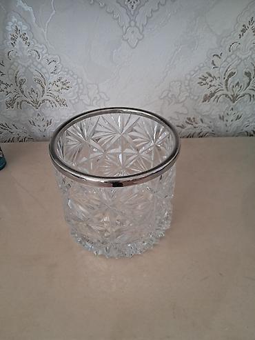 Qab-qacaq və mətbəx ləvazimatları: Kəsilmiş şüşədən hazırlanmış dekorativ qab - Material: qalın, şəffaf — 3