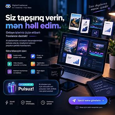 💻 Siz tapşırıq verin, mən həll edim. Onlayn işləriniz üçün digital lalafo.az -da 💻 Siz tapşırıq verin, mən həll edim. Onlayn işləriniz üçün digital