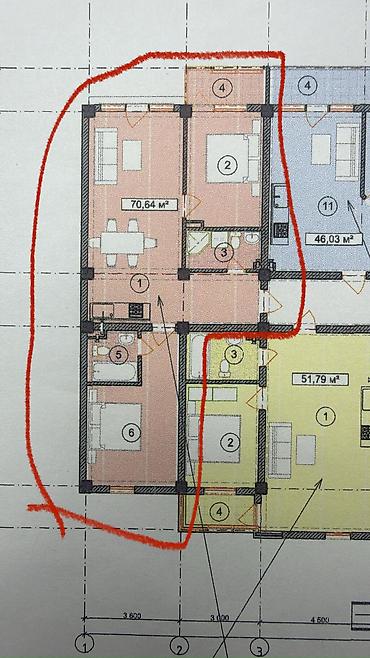 гик дома бишкек: 2 комнаты, 70 м², 3 этаж, ПСО (под самоотделку) — 4