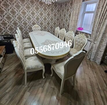 Sifarişlə masa və oturacaq dəstləri: Dördbucaq masa, Qonaq otağı üçün, 6 nəfər, Açılmayan, Azərbaycan, Zəmanətli — 26