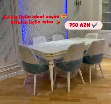 Masa və oturacaq dəstləri: Qonaq otağı üçün, Yeni, Açılmayan, Dördbucaq masa, 6 stul — 21