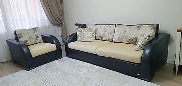 кожаный диваны: Комплект мягкой мебели, Б/у, Самовывоз, цвет - Коричневый — 1