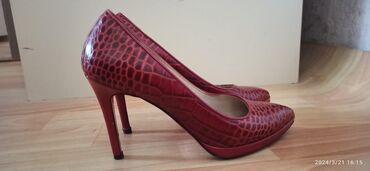 женские туфли с открытым носком: Туфли, Размер: 39, цвет - Красный, Б/у