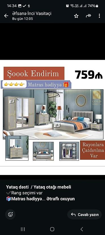 заказ мебели: *Yataq dəsti / Yataq otağı mebeli* ✔️Rəng seçimi var *🎁Matras — 4