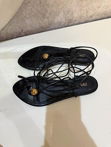 zamsa: ZARA brend qadın sandalı - Rəng: qara - Model: ipli/gladiator tərzi — 2